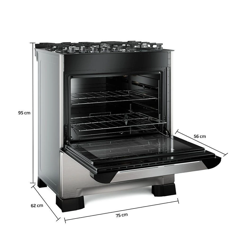 Miniatura Fogão Mueller 5 Bocas Decorato Vetro Inox Com Mesa De Vidro Inox Bivolt