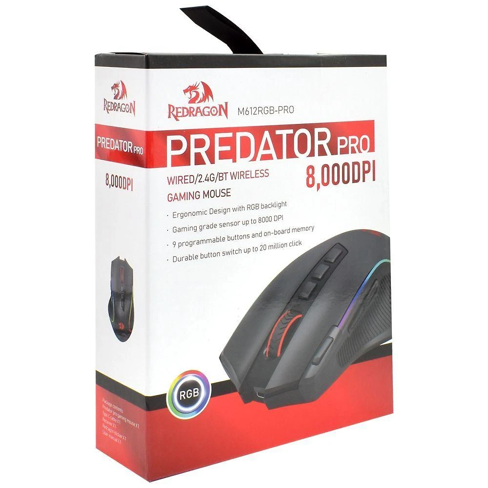 Mouse Gamer Predator Pro M612RGB-PRO com 10000 DPI e Conexão Wireless Preto Redragon