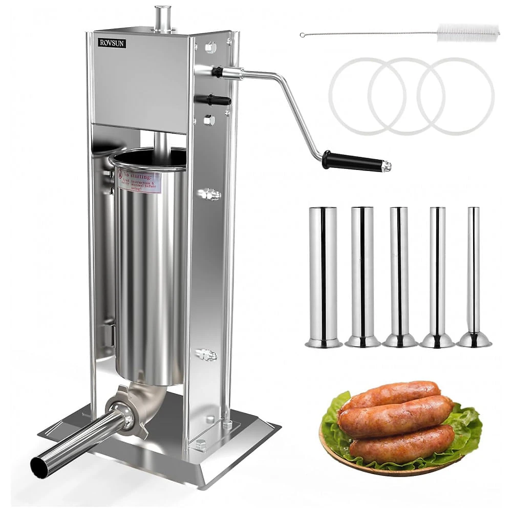 ROVSUN 5LBS - 11Kg Máquina de Encher Linguiça Manual, Fabricante de Linguiça Vertical de Aço Inoxidável com Duas Velocidades, Máquina de Encher Carne