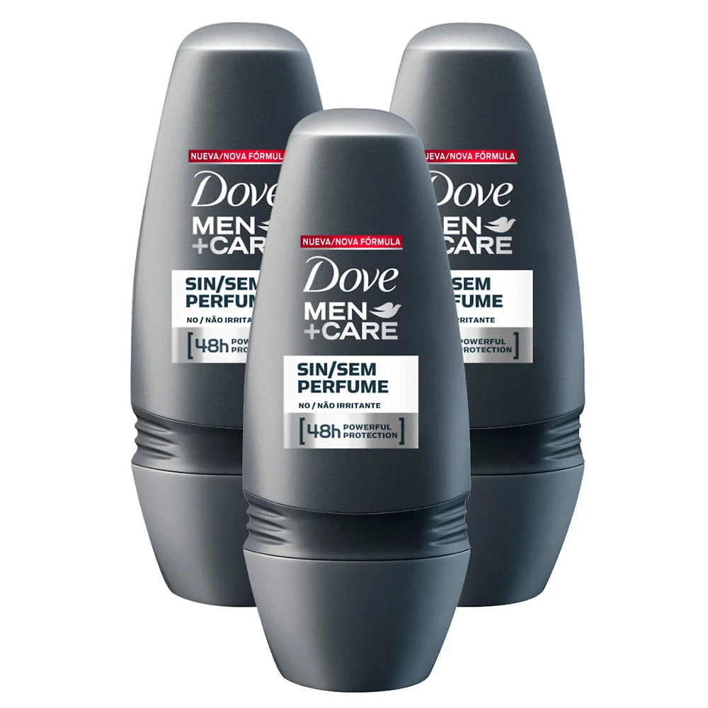 Kit 3 Desodorante Dove Men + Care Sem Perfume Roll-on Antitranspirante 48h com 50ml