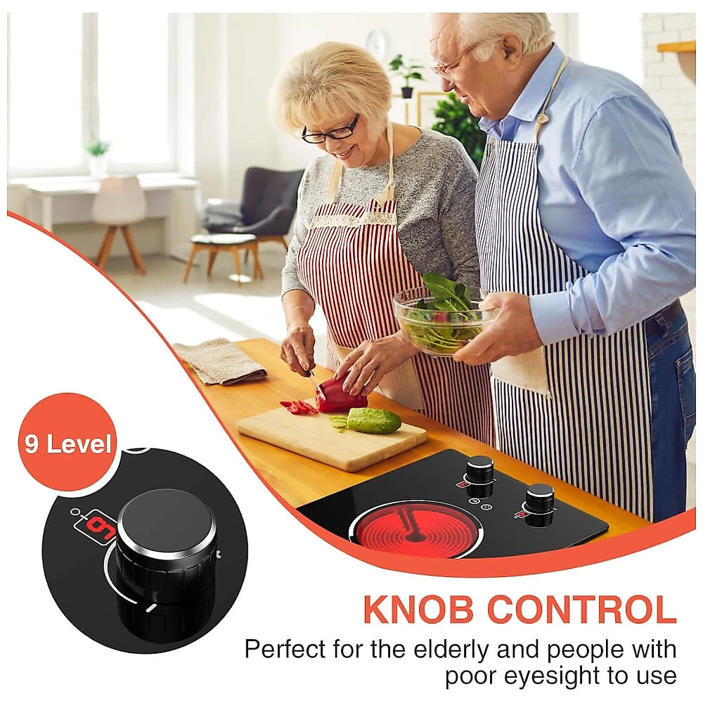Cooktop Eltrico Porttil com 2 Bocas, 9 Nveis de Potncia, Trava para Crianas, Temporizador e Proteo Contra Superaquecimento, 110V 2100W, GTKZW, Preto 110v