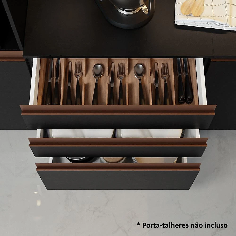 Armário de cozinha completa madesa reims 320001 com balcão e tampo - preto preto/rustic