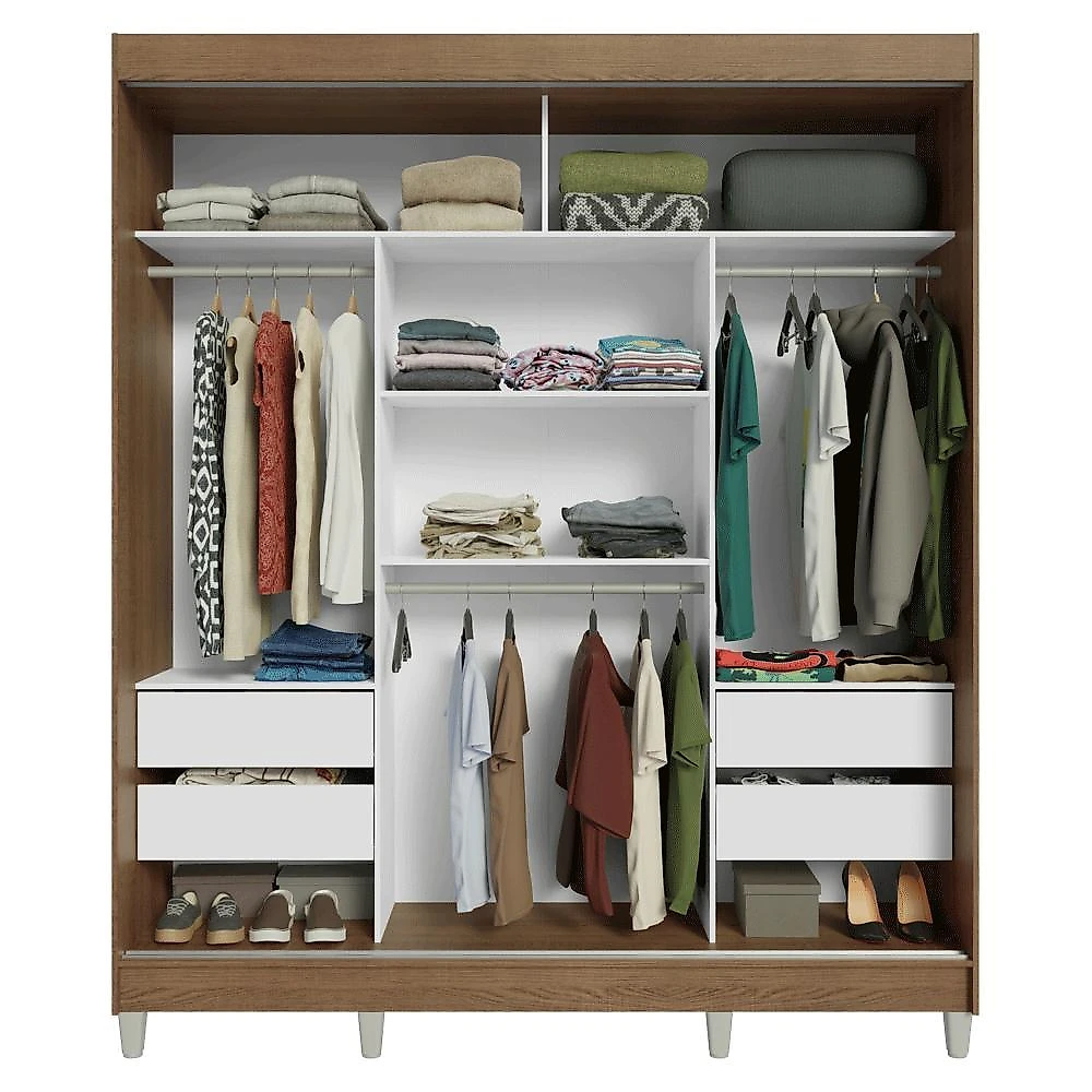Guarda-roupa casal com pés 3 portas de correr rustic/branco reno madesa