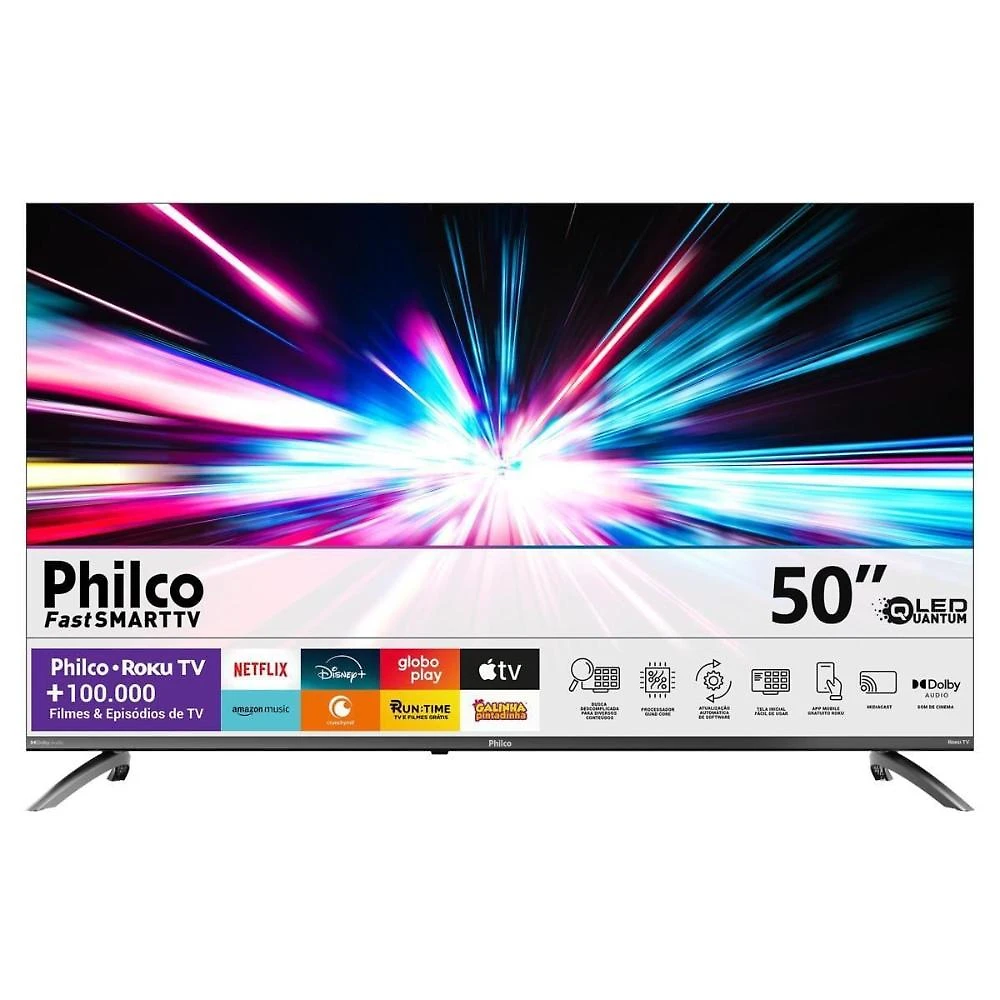 Smart tv 50” 4k philco p50crb led roku tv hdr10 dolby audio