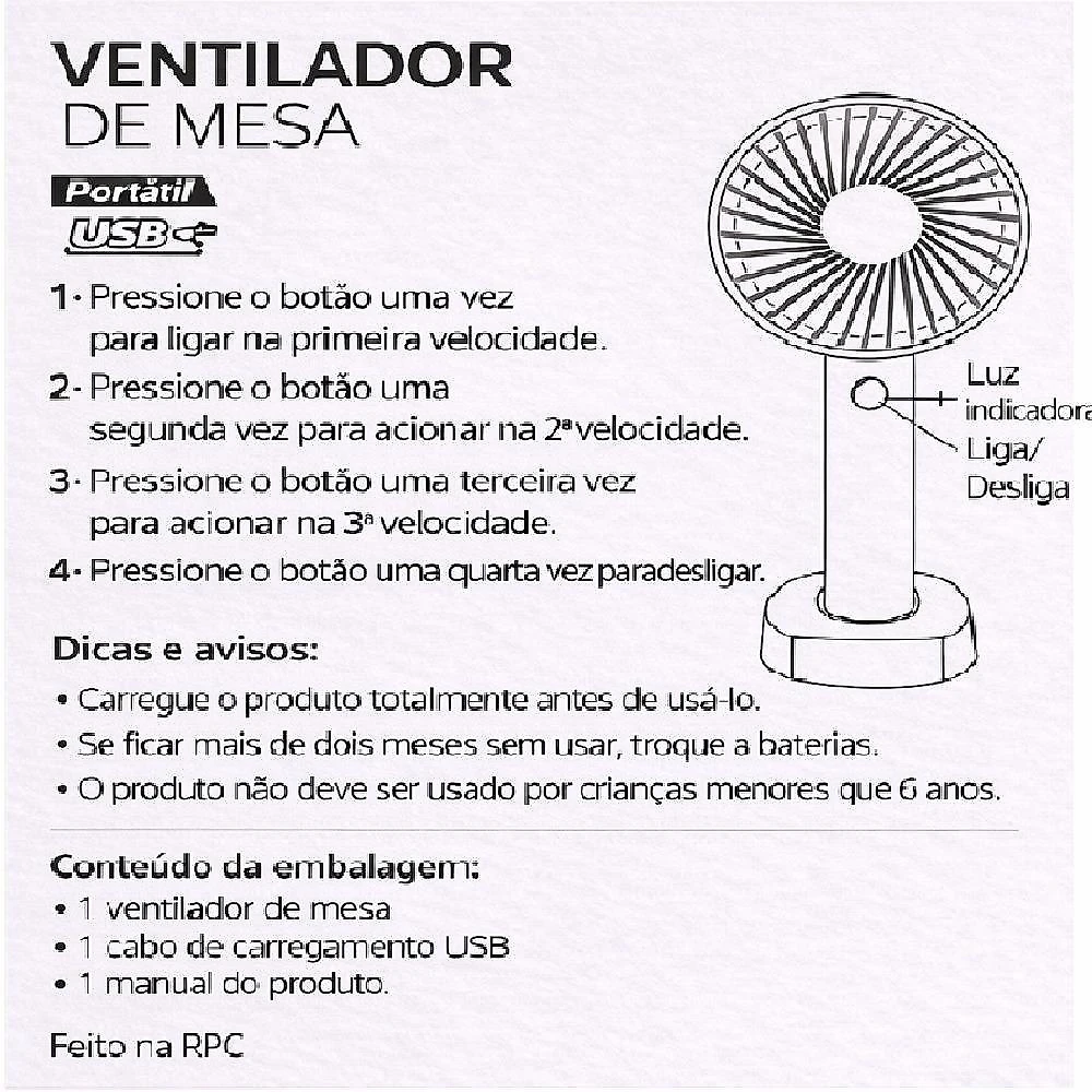 Ventilador Portátil Recarregável Yeet com Suporte para Celular 3 Velocidades Rosa 5V 21CM