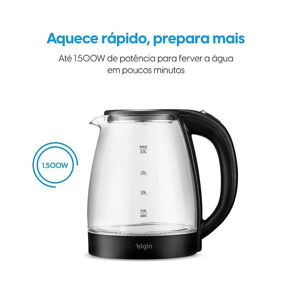 Chaleira Elétrica Elgin Visio Glass 1200W 2L Preto 110V