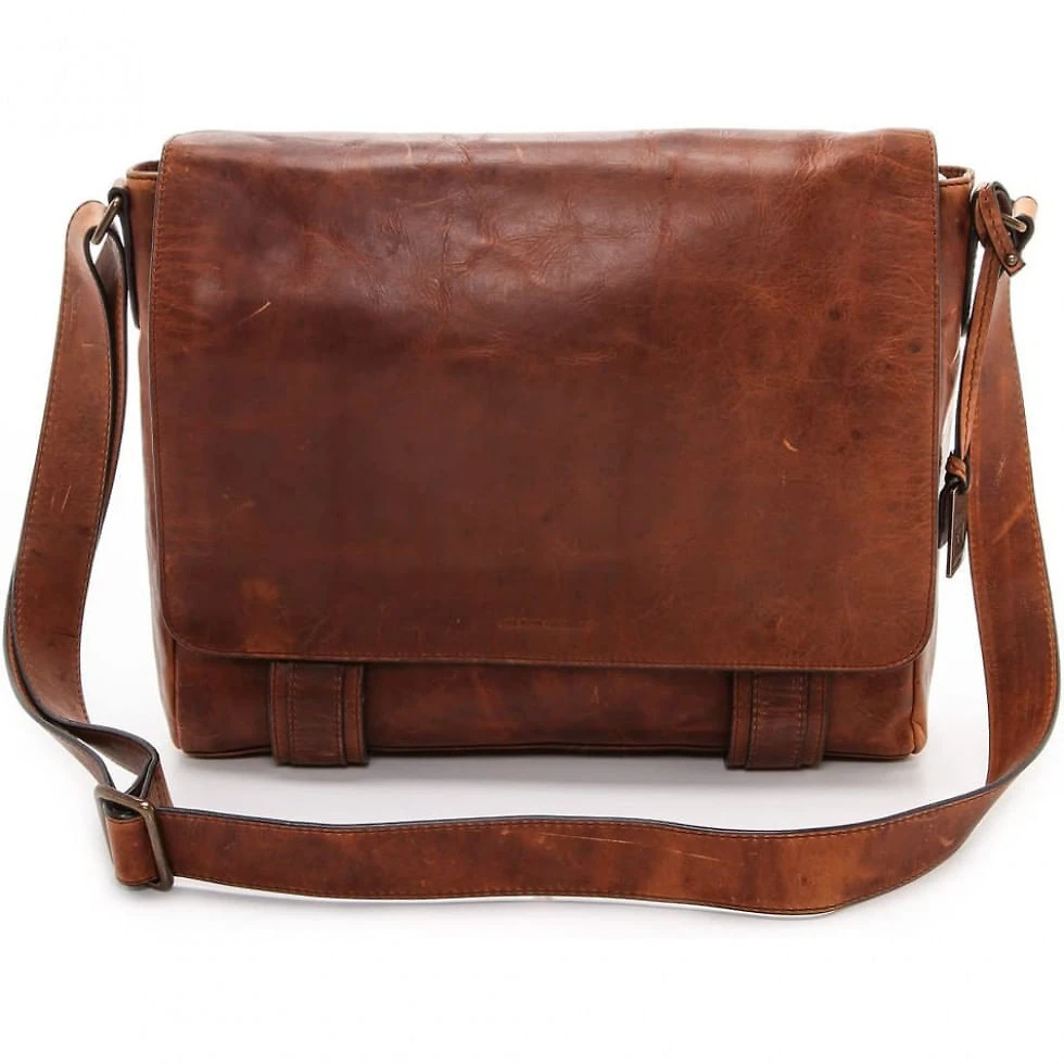 Bolsa Maleta FRYE de Couro Unissex para Laptop , Marrom Conhaque