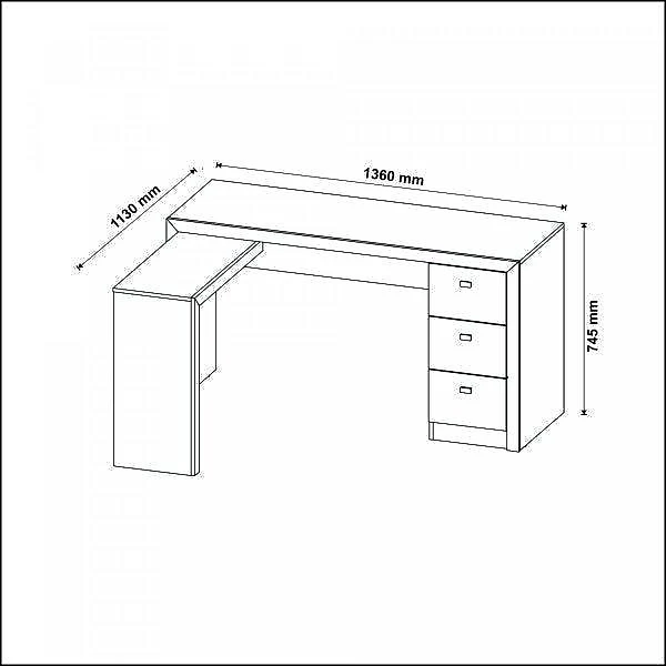 Mesa para Escritório em L com 3 Gaveta Me4101 Tecno Mobili