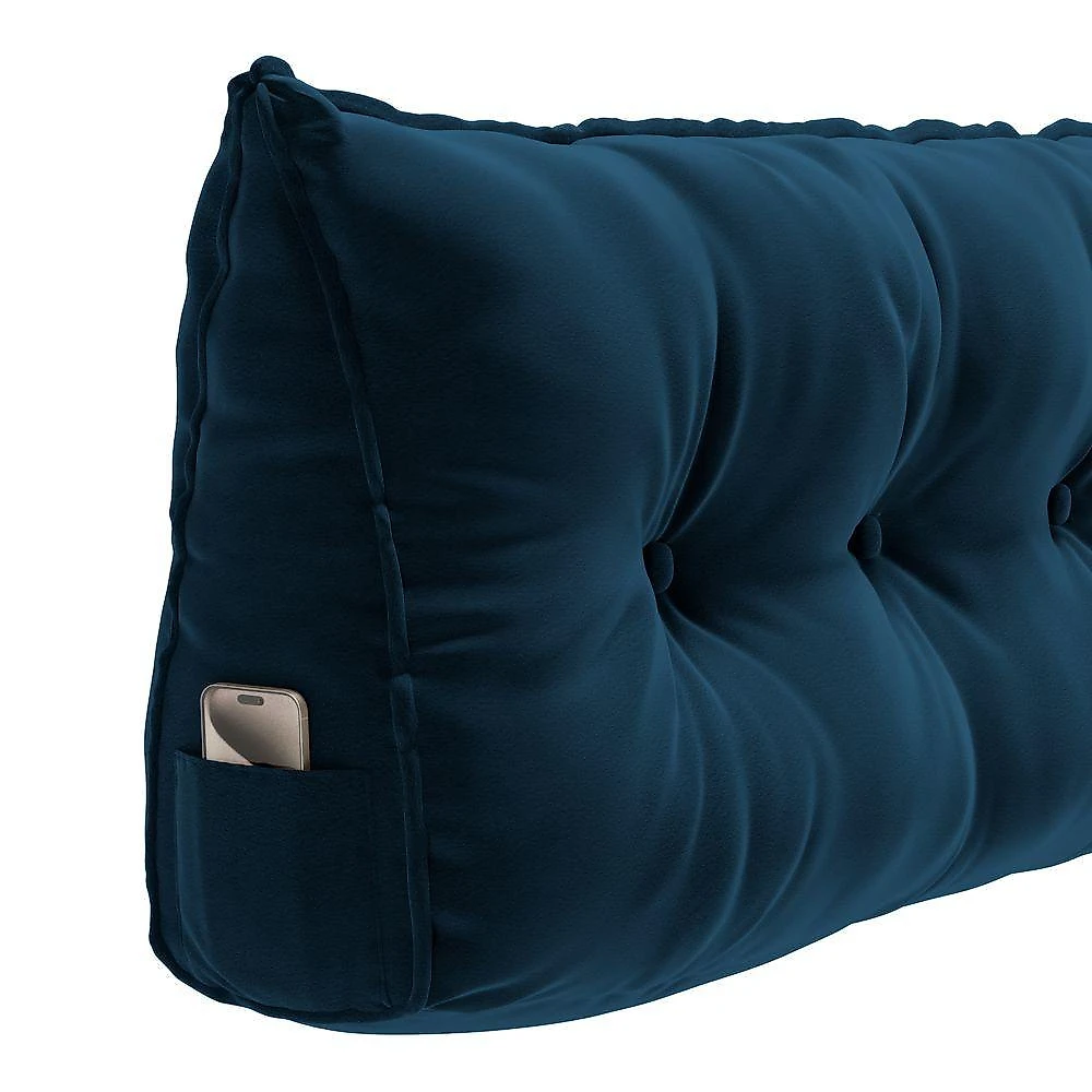 Kit 02 Almofadas Cabeceira Spot 195cm Apoio Lombar Veludo Azul Escuro Desk Design
