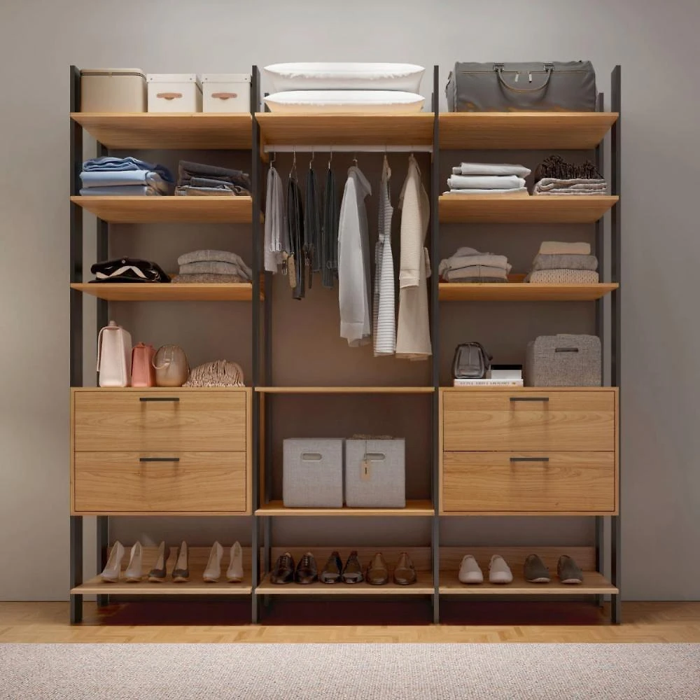 Closet Tw404 4 Gavetas 14 Prateleiras MDF 217,5CM Freijó-Preto Dalla Costa Móveis
