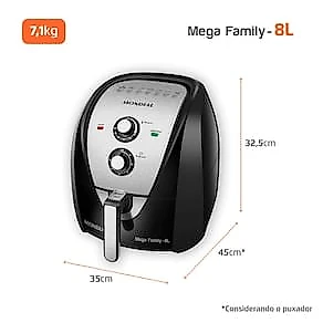 Fritadeira Elétrica Sem Óleo Air Fryer Mondial Mega Family AFN-80-BI 8L Preta/Inox 110V