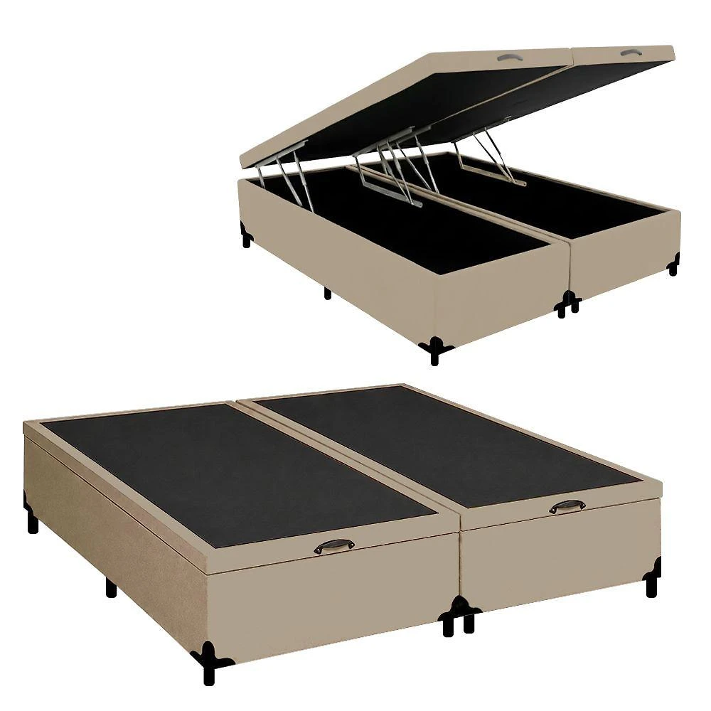 Cama Box com Baú Queen Bipartido Royal Sleep Sintético Bege