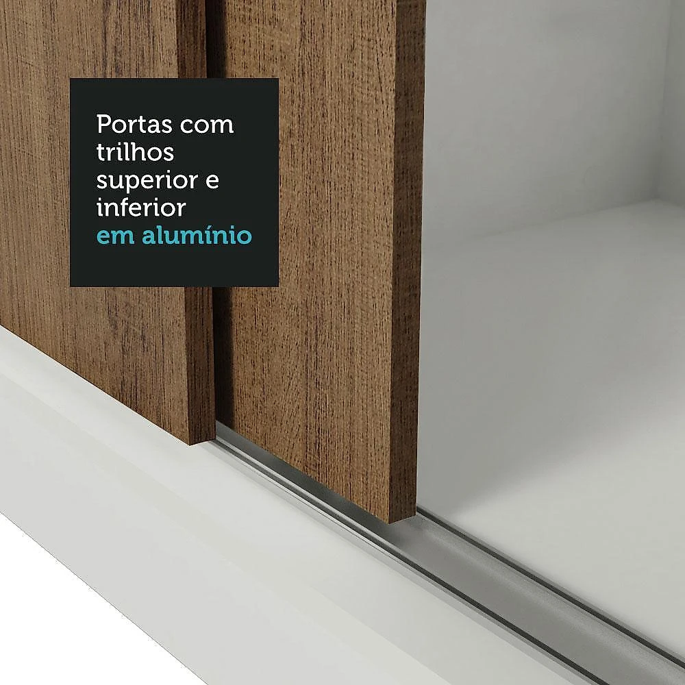 Guarda-roupa solteiro 2 portas de correr 4 gavetas branco/rustic vivare plus madesa