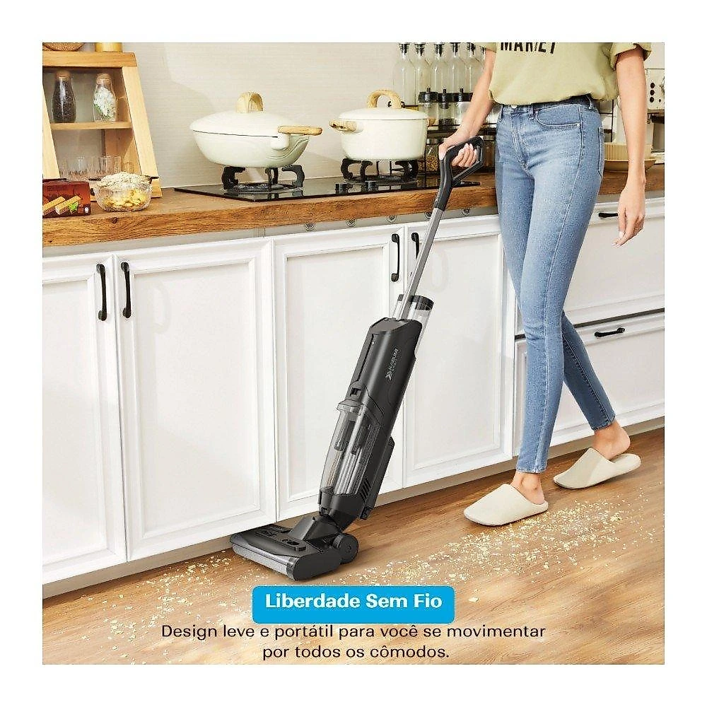 Aspirador de Pó Vertical Sem Fio KABUM! smart Clean Pro - Sólidos e Líquidos, Passa Pano, Base Autolimpante, 5500PA, Bivolt, Preto - KSAV300PT Aspirador de Pó Vertical Sem Fio KABUM! smart Clean Pro, Aspira e Passa Pano, Autolimpante, 4000mAh, Bivolt, Preto - KSAV300PT