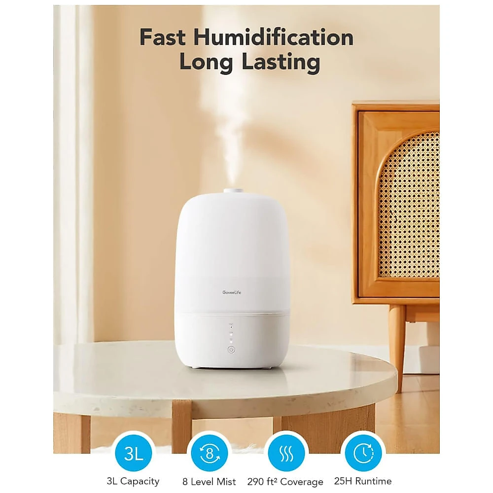 Umidificador 3L com Difusor de Óleo Essencial, Luz Noturna, Controle de Umidade, Controle por APP e Compatível com Alexa, 110V 19W, GoveeLife H7140, 110v