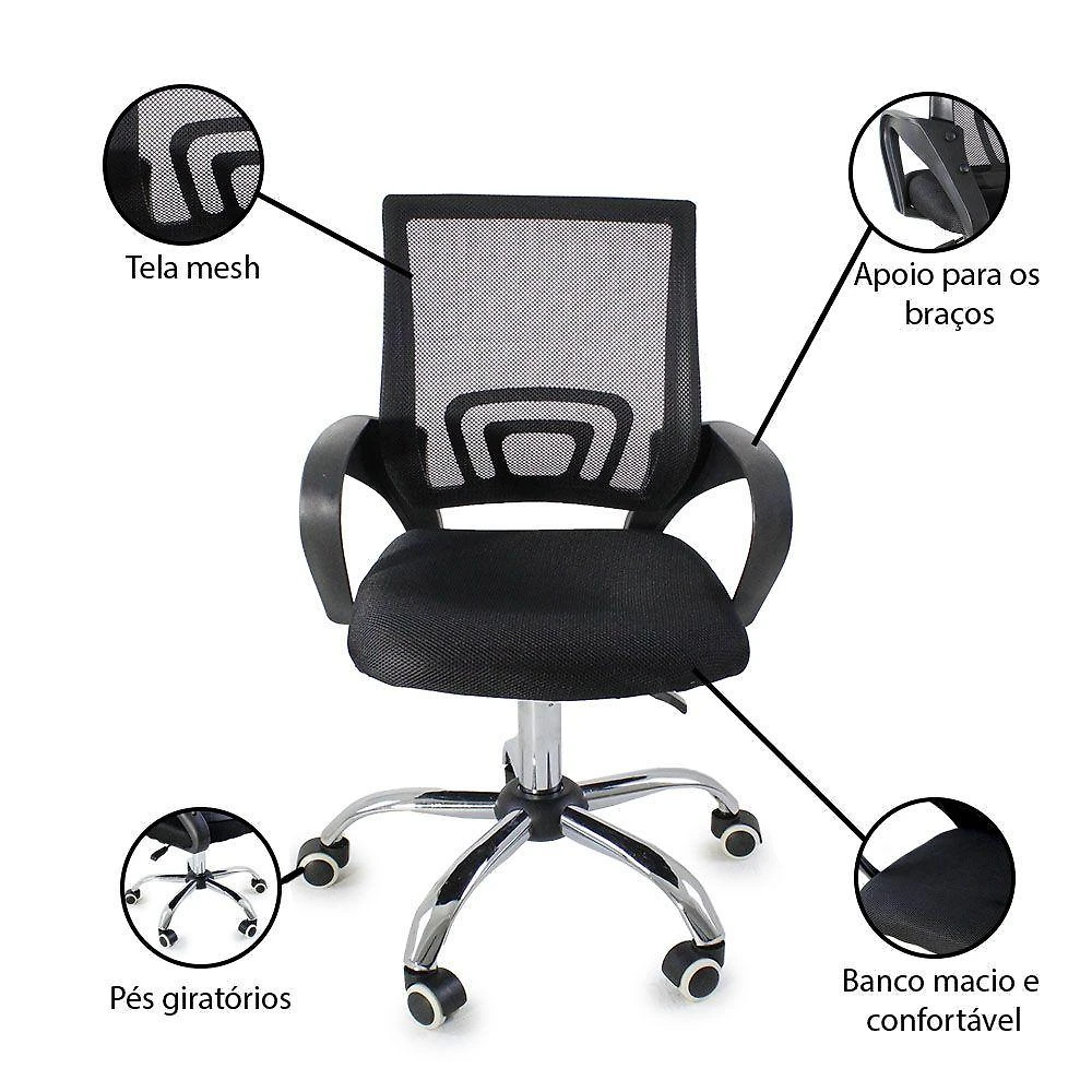 Cadeira De Escritório Begonia Tela Mesh Ergonômica Giratória Preto