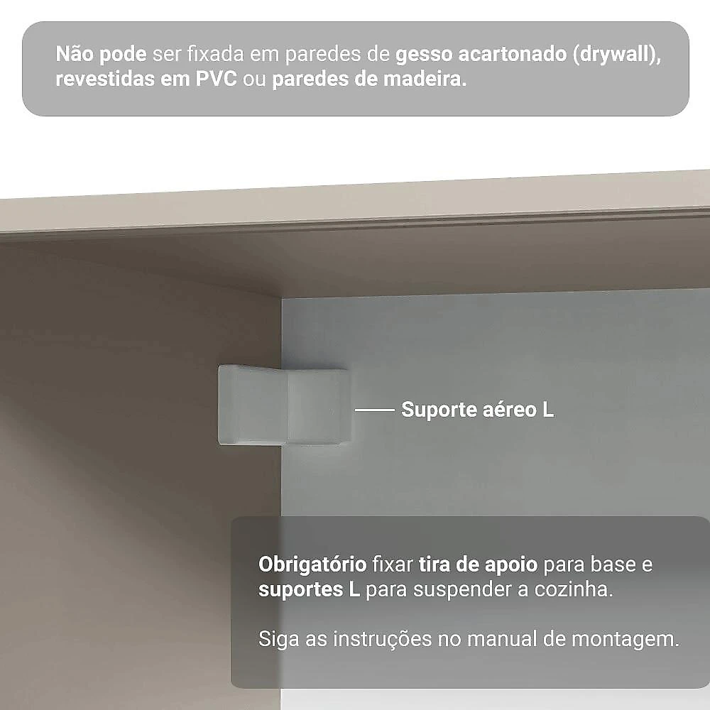 Armário de cozinha completa 260 cm suspenso crema nice madesa 10