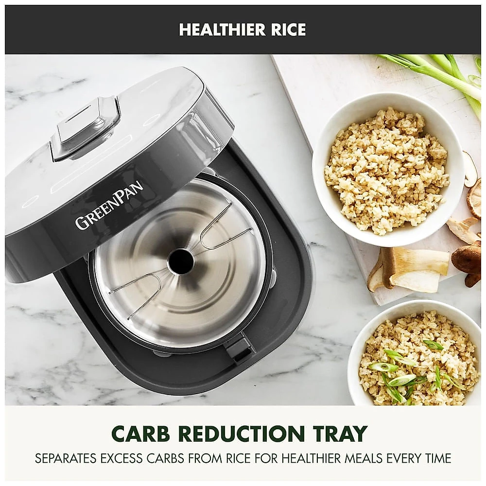 Panela de Arroz GreenPan com Redução de Carboidratos, Tecnologia de Lógica Fuzzy, 10 Programas, 4 Copos de Arroz Cru, Ajuste Automático de Tempo e