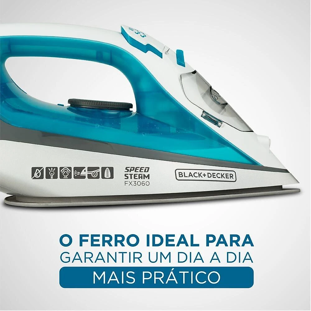 Ferro de passar a vapor black decker fx3060 com base antiaderente - azul e branco 110