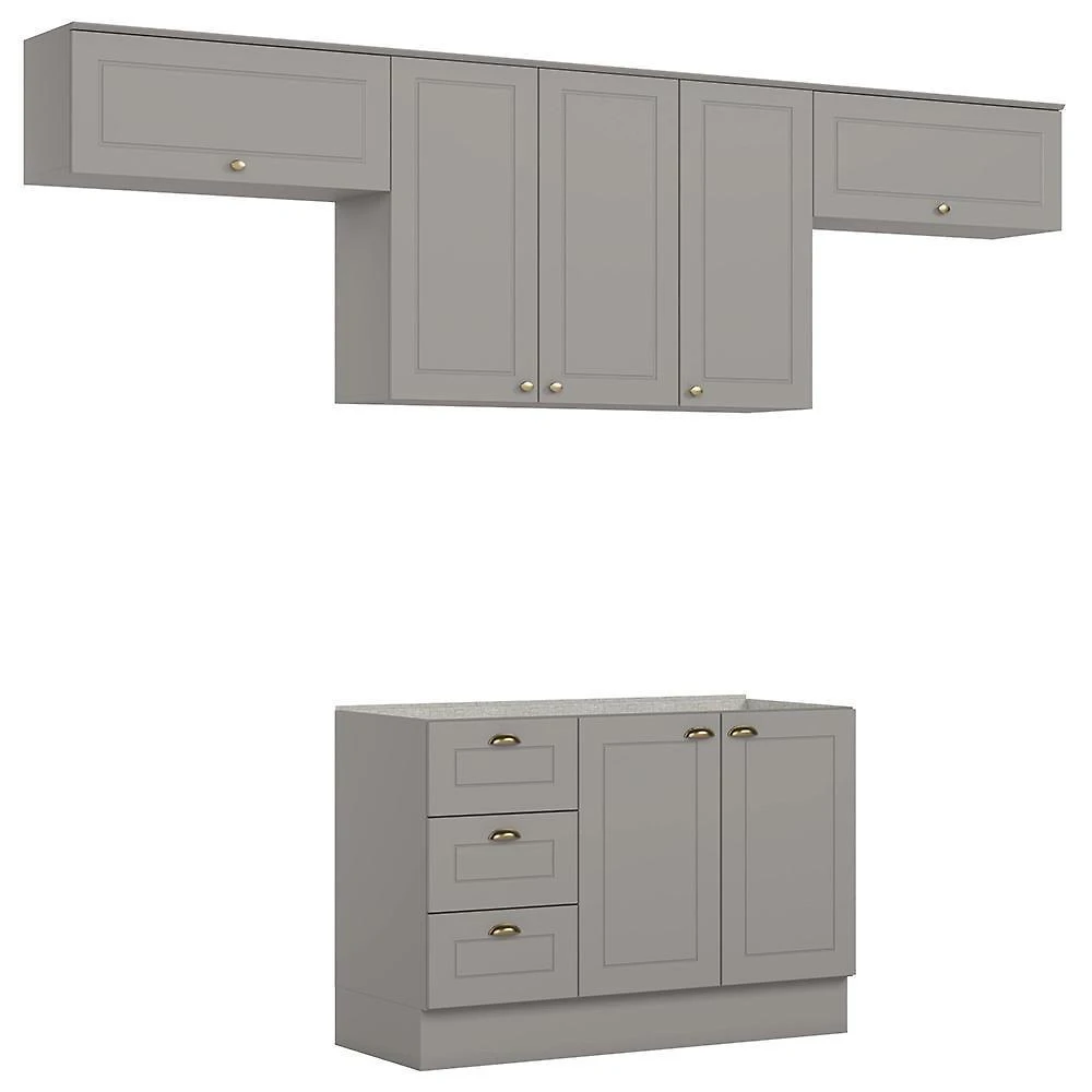 Cozinha Completa Americana 4 Peças 7 Portas 3 Gavetas MDF 120CM Cinza Móveis Henn