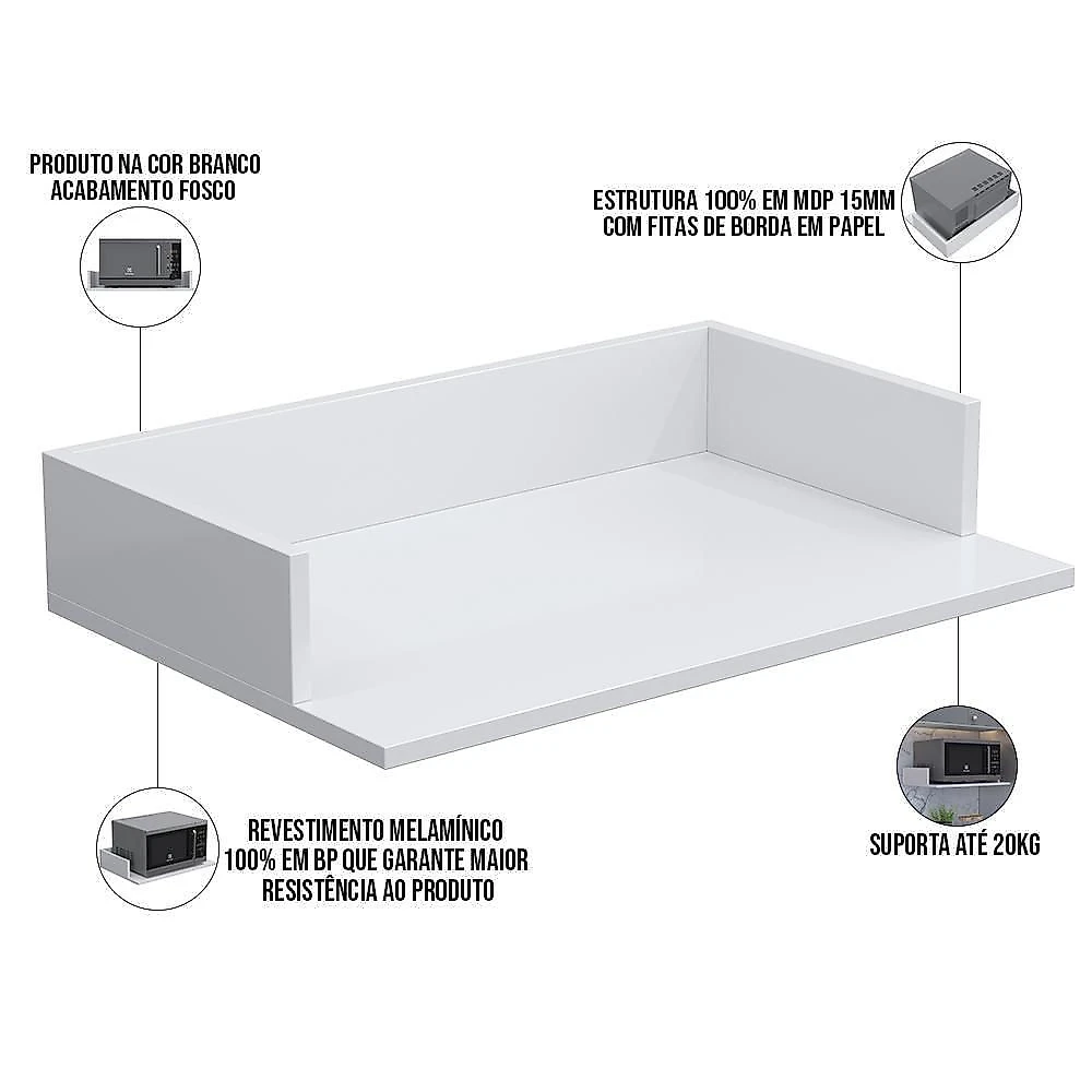 Kit 4 Suportes Suspensos Para Micro-Ondas 60X40cm Branco
