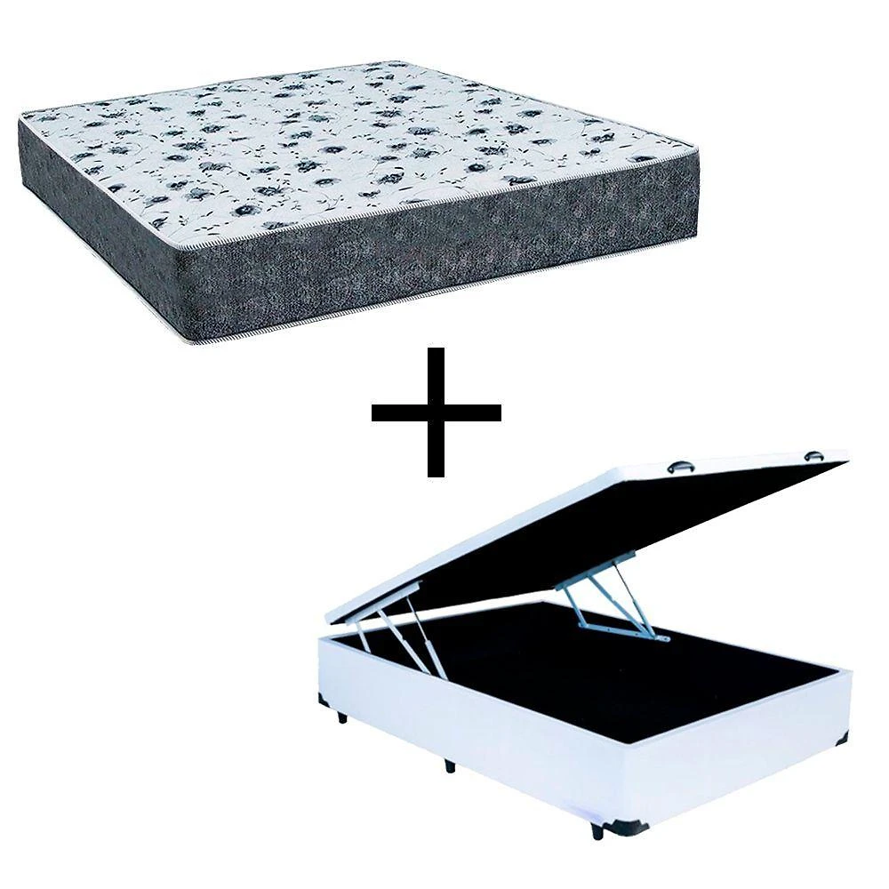Cama Box Baú Casal 138 Tecido Branco Com Colchão Alegro Bello Box D28 Cinza 58x138x188