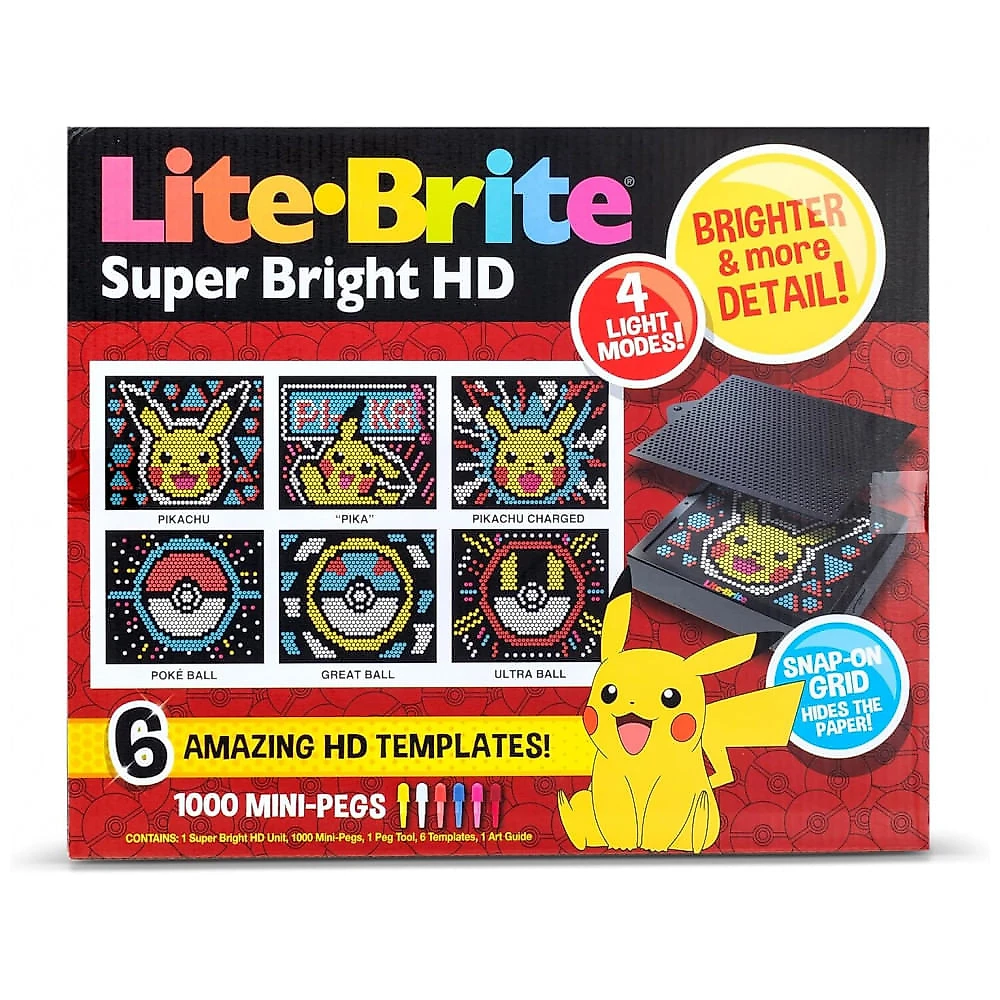 Lite Brite Super Bright HD Pokémon Edition com Tela Iluminada e 1.000 Pinos Coloridos