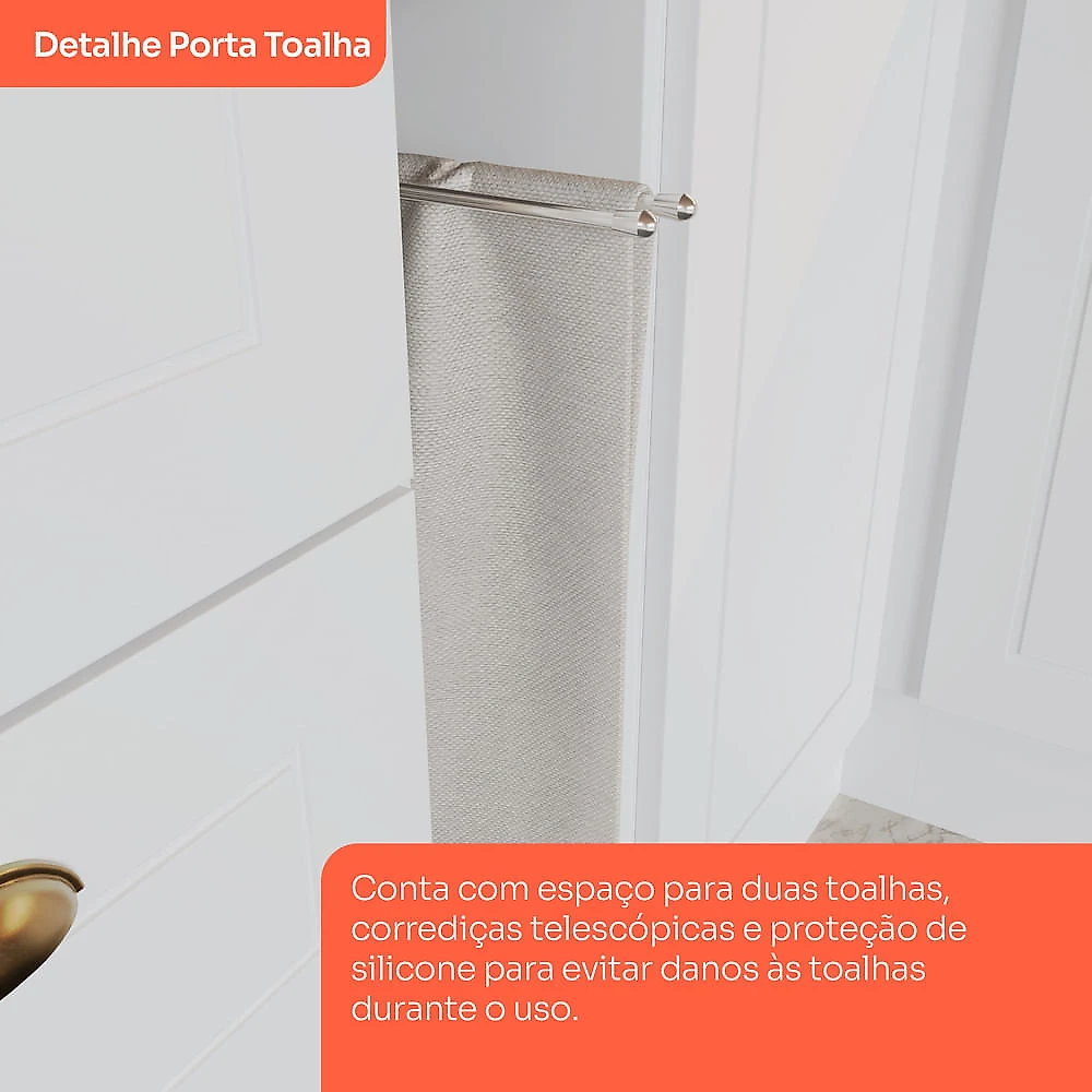 Balcão Porta Toalha 20 Cm Com Tampo Para Cozinha Americana Henn Branco HP