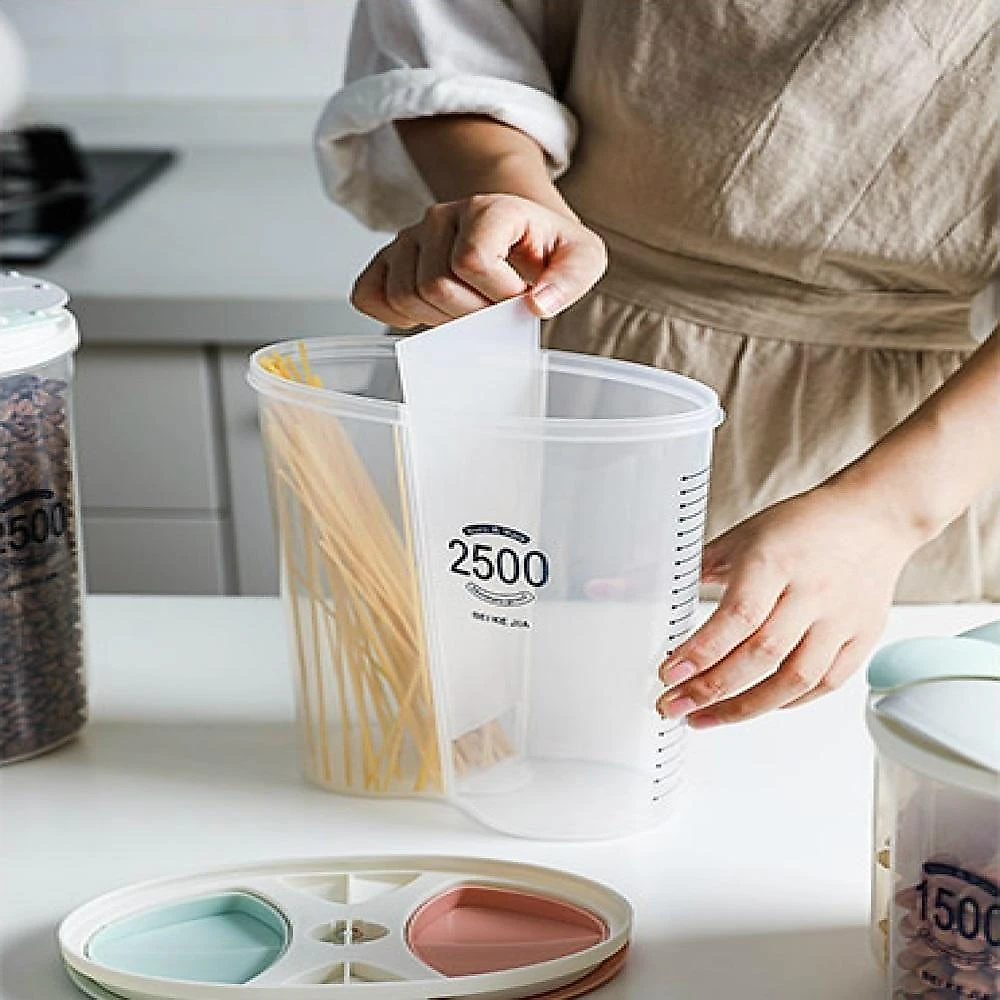 Pote Organizador Duplo Porta Mantimentos Plástico Transparente Multiuso com Divisória 2,5L