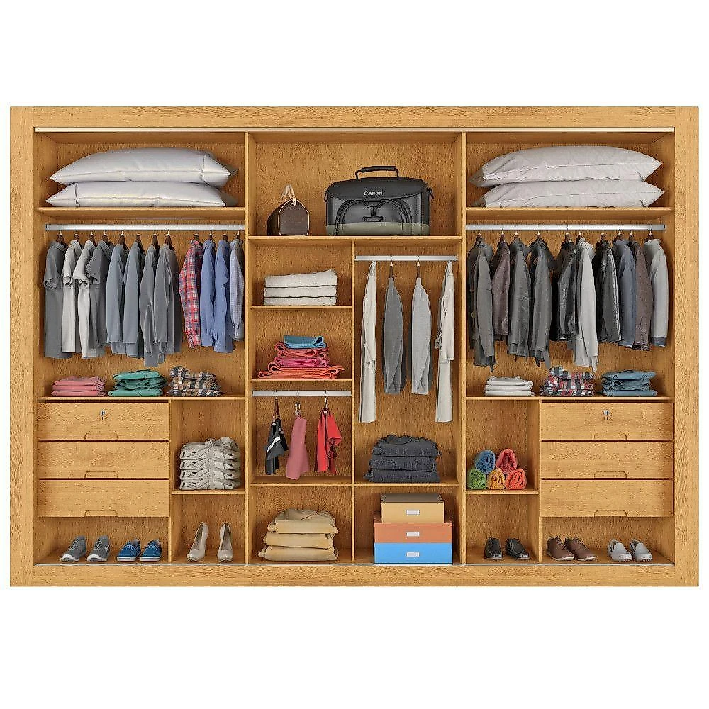 Guarda Roupa Vitória Casal 3 Portas 6 Gavetas 100% Mdf Peroba/off White/peroba