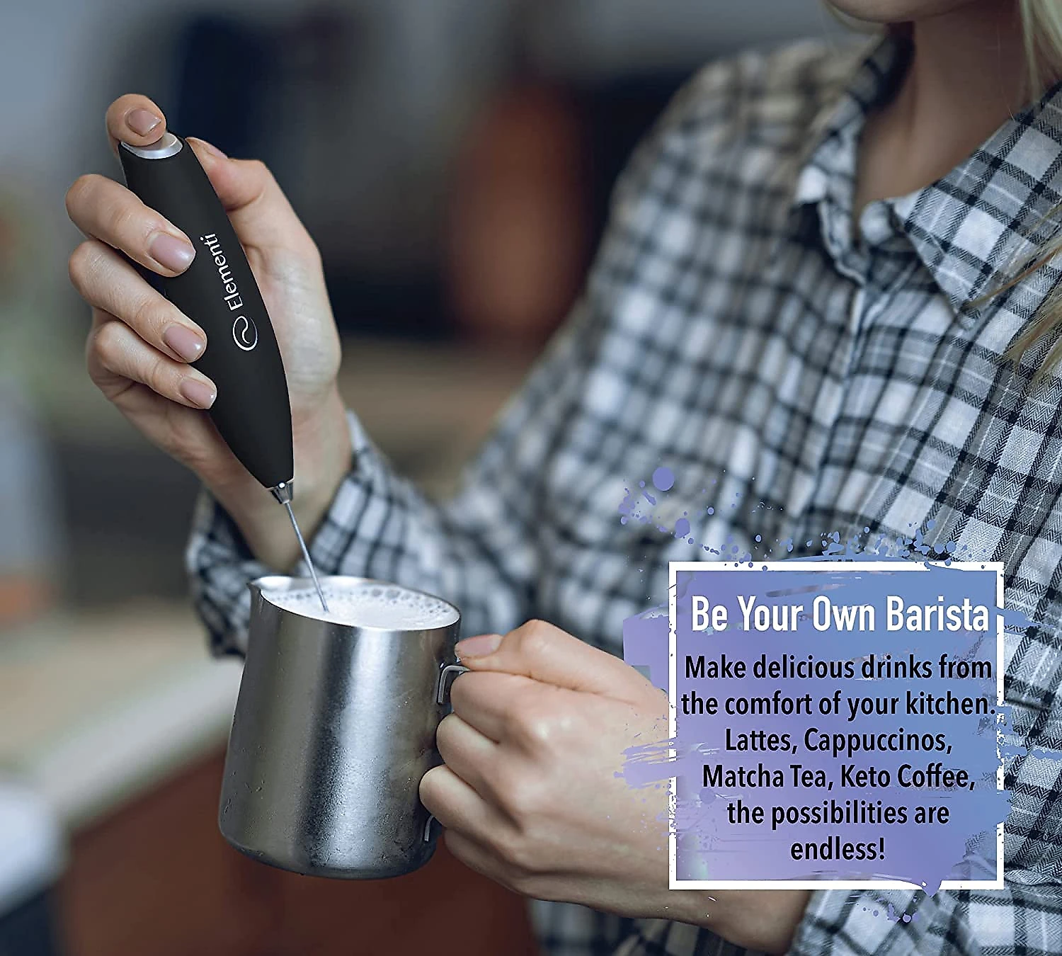 Elementi Mixer Espumador de Leite á Bateria Aço Inoxidável Pr eto
