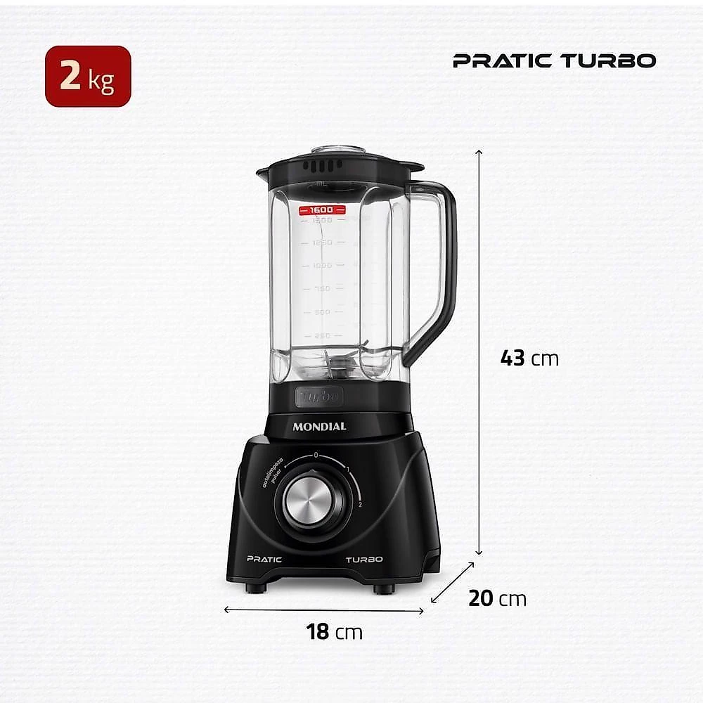 Liquidificador mondial l-98-b 550w 2,2l copo san com pulsar 2 velocidades preto 220v
