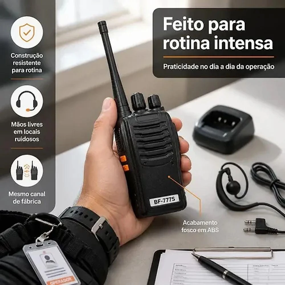Rádio Comunicador B-Max Baofeng BF777S UHF 400-470 Mhz 16 Canais 5W Alcance 12 Km VOX Preto Kit 10