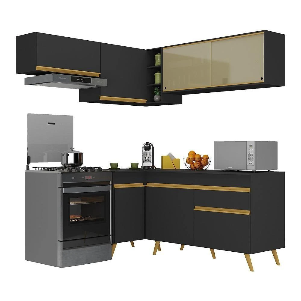 Armário De Cozinha Completa De Canto V2059 Dourado