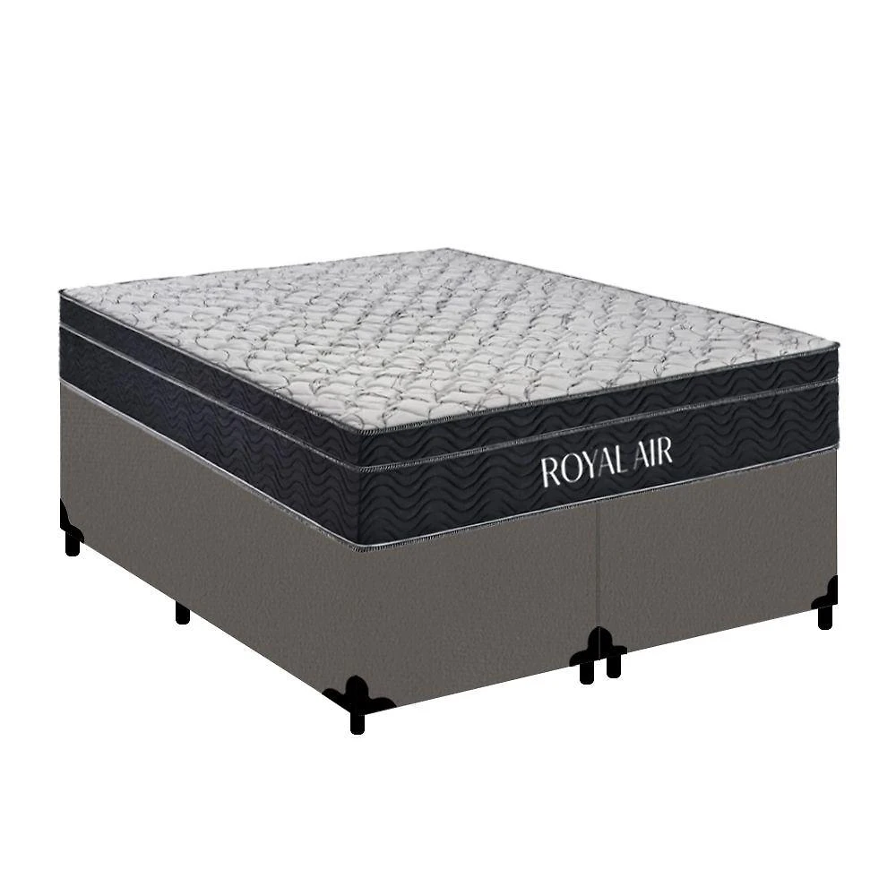 Cama Box Queen Royal Air Pillow Top Molas Ensacadas Suede Cinza