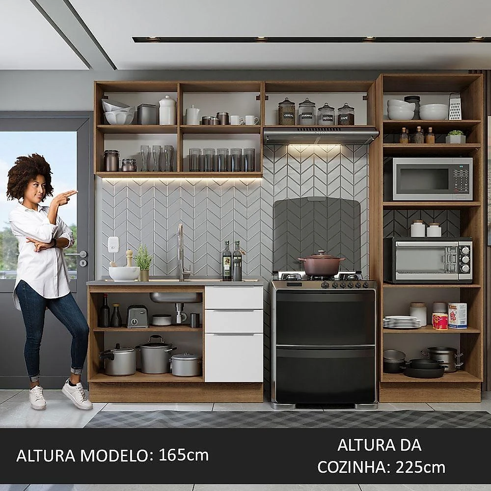 Armário De Cozinha Completa 270cm Rustic/branco Stella Madesa 05 Rustic/branco