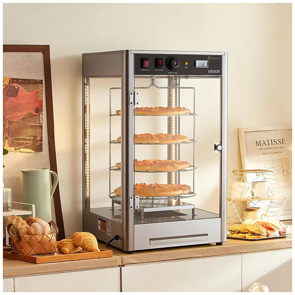 Estufa Aquecedora de Pizza VEVOR NB-PS-14R 4 Andares Rotativa Vapor Inox Display 110V