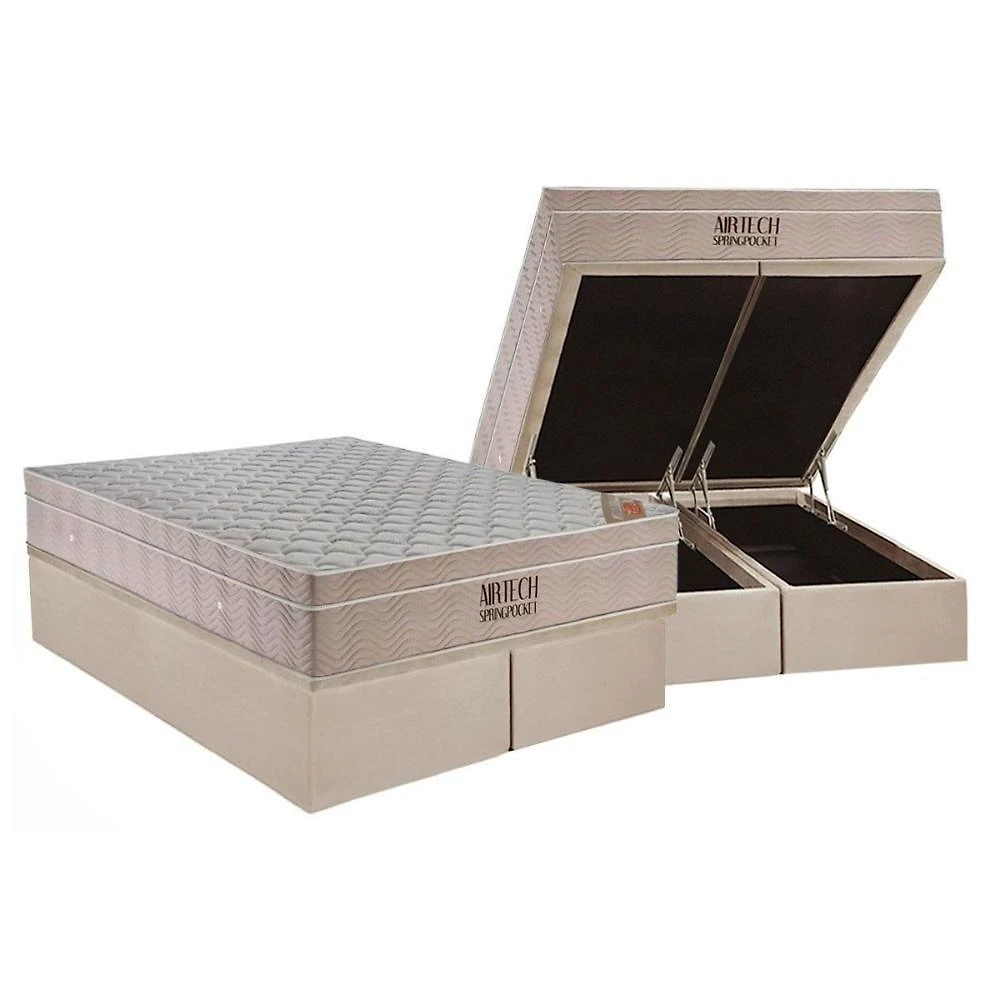 Cama Box Baú King: Colchão Molas Superpocket Ensacadas Ortobom Fort Airtech + Base Crc Suede Clean (193x203)