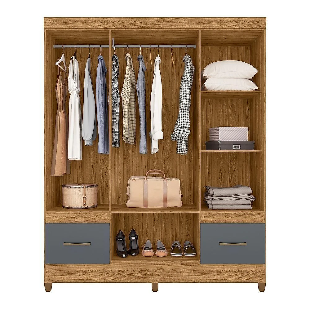 Conjunto de Guarda Roupa e Cômoda Solis 6 Portas 4 Gavetas 165CM Freijó Cinza Moval Móveis webcontinental-7901034165204