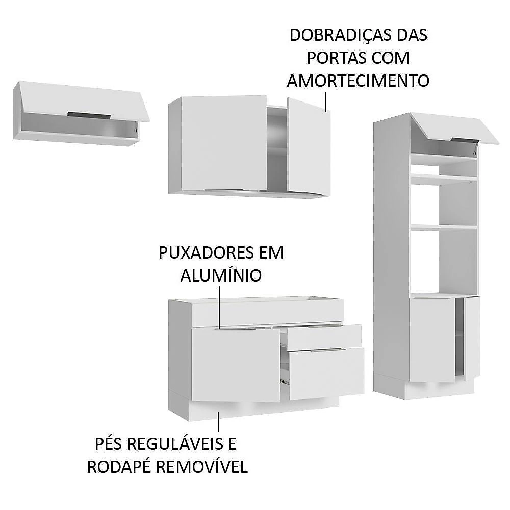Armário De Cozinha Completa 270cm Branco Stella Madesa 10 Branco