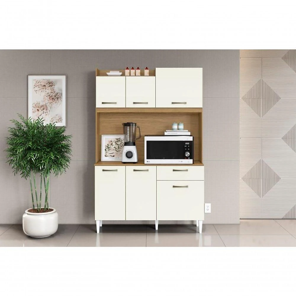 Kit Cozinha Berlim 6 Portas 1 Gaveta MDP 120CM Atacama Off White Aramóveis