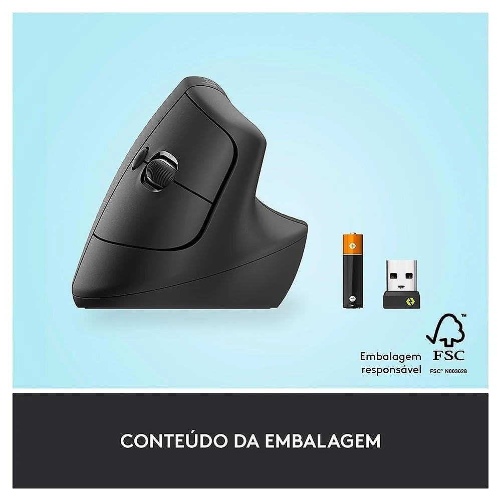 Mouse Sem Fio Logitech Lift, 4000 DPI, 6 Botões, Bluetooth, Ergonômico, USB, Grafite - 910-006466