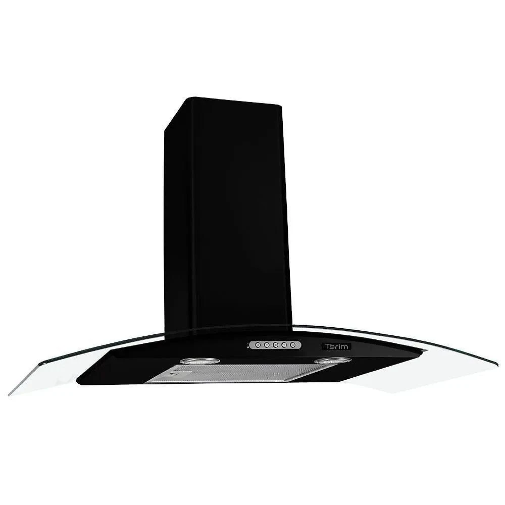 Coifa De Parede Terim Vidro Curvo Black Duto Slim 90 Cm Preto 220V