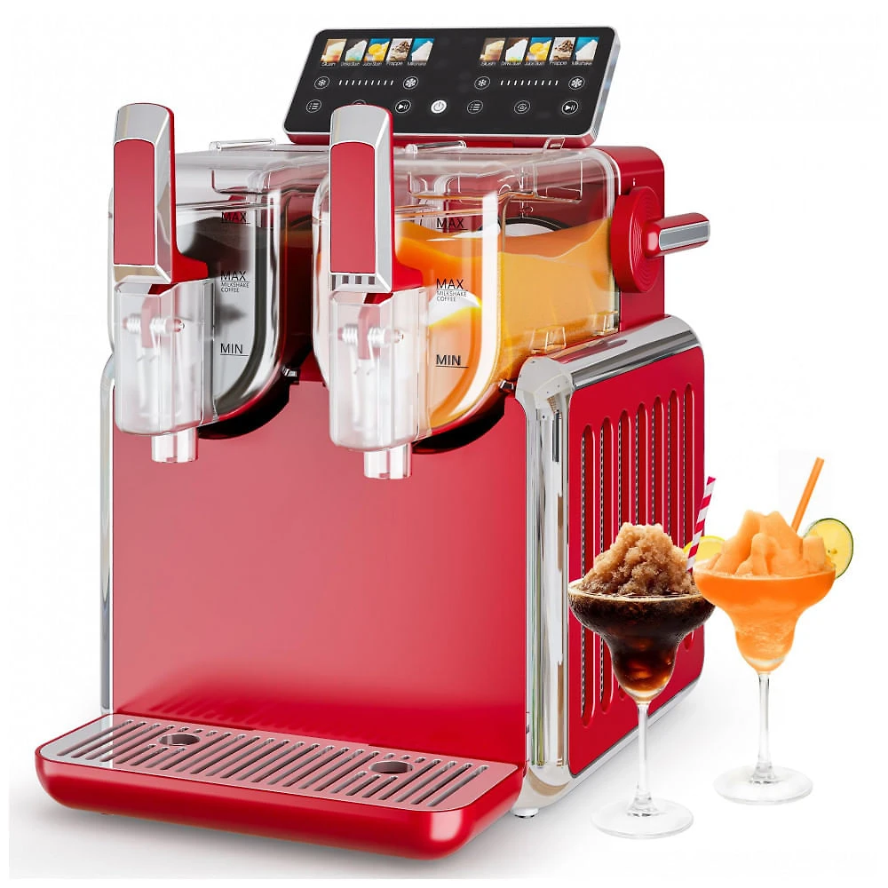 Máquina de Slush Raspadinha keygarzone 5L Duplo Tanque Auto Limpeza Vermelho 240V