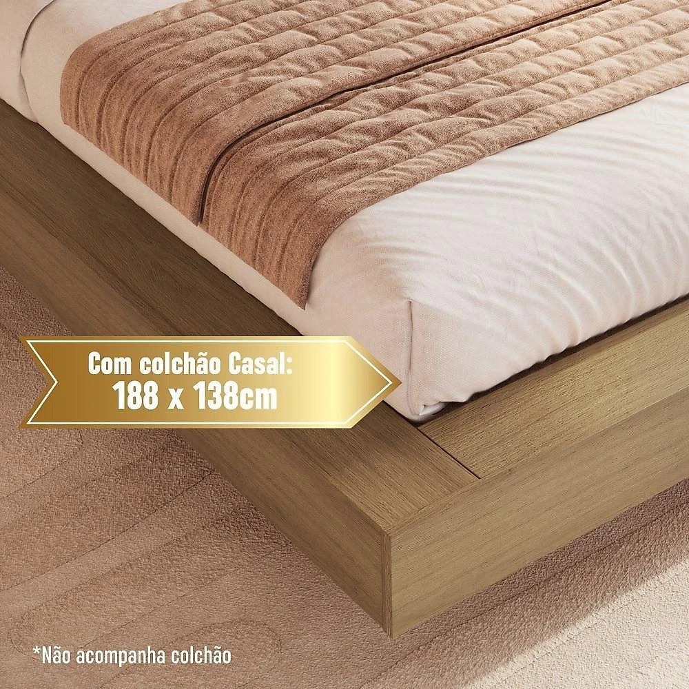 Cama de Casal e Queen Suspensa com Iluminação LED e Organizador na Cabeceira Cancún Mel/Arenas