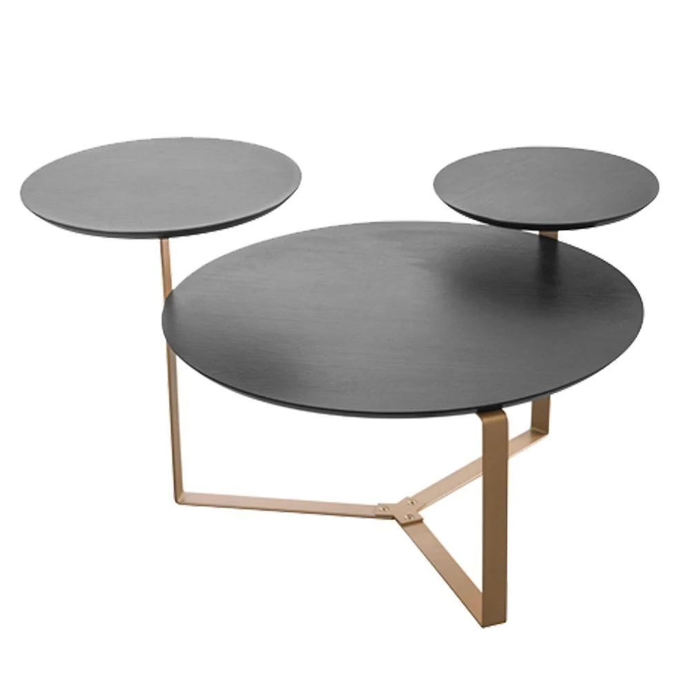 Mesa Centro 03 Tampos Chanfrada Pe Metal Dourado Nero Artesano Nero Dourado