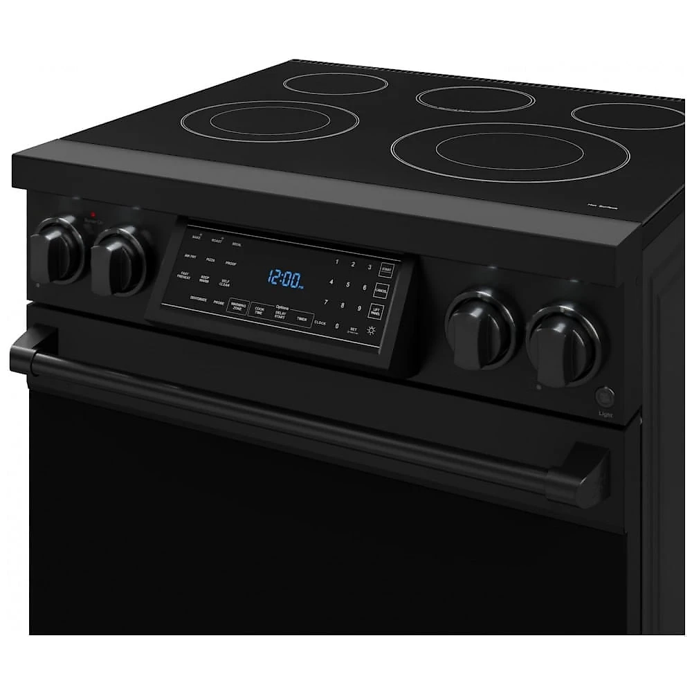 Fogão elétrico profissional 76cm Thor Kitchen Gordon Ramsay preto mesa vitrocerâmica painel touch basculante convecção 129L 220V