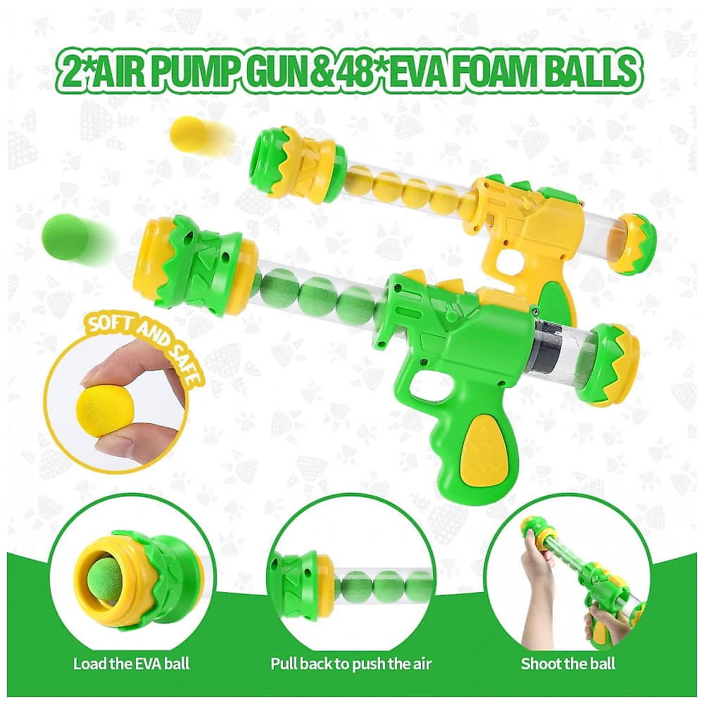 EagleStone Brinquedo Dinossauro Móvel com Jogo Eletrônico de Tiro e Pistolas, 48 Bolinhas de Espuma para Crianças