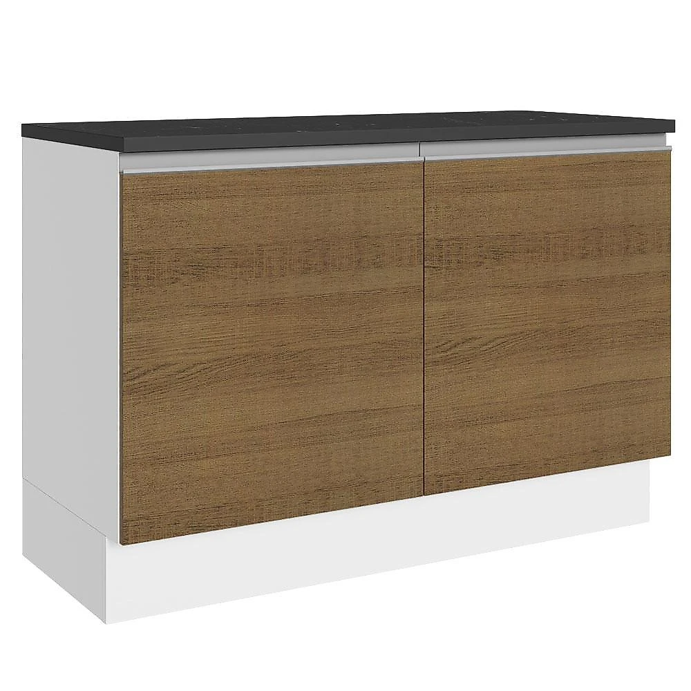 Balcão de pia armário de cozinha 100% mdf 120 cm 2 portas branco/rustic acordes madesa