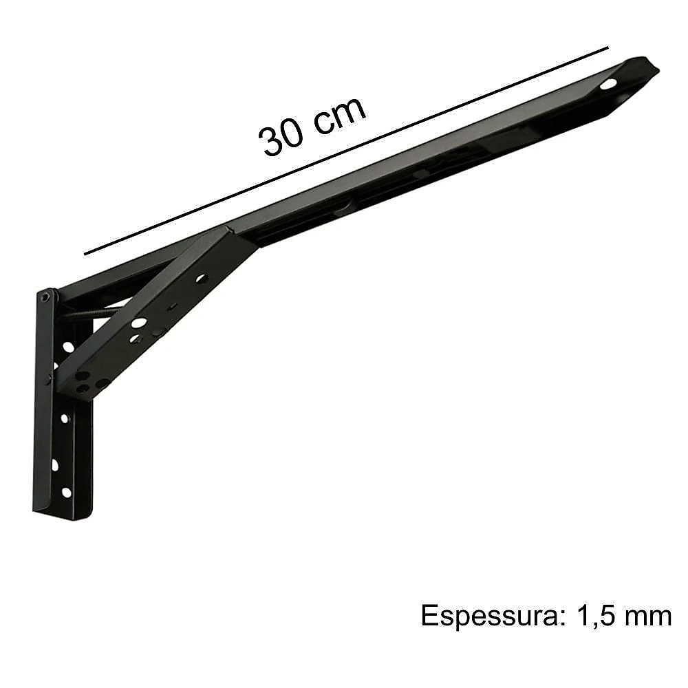 Kit 03 Pares Suporte Para Mesa Dobrável Retrátil 30cm H02 Mão Francesa Preto
